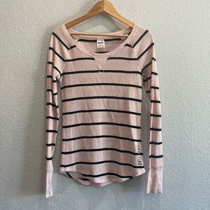 Victoria's Secret Pink and Black Striped Ribbed Long Sleeve Thermal Size Medium